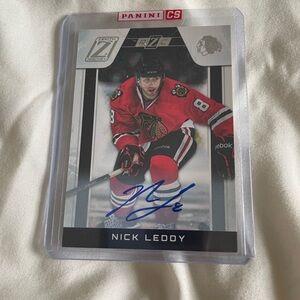 Panini Nick Leddy Hockey Card with Blackhawks Colors